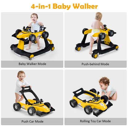 4-in-1 Baby Walker Foldable Push Along Walkers with Adjustable Height & Speed