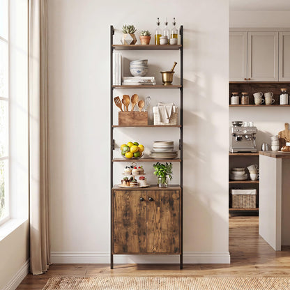 7-Tier Ladder Bookshelf with 2-Door Cabinet and 4 Shelves