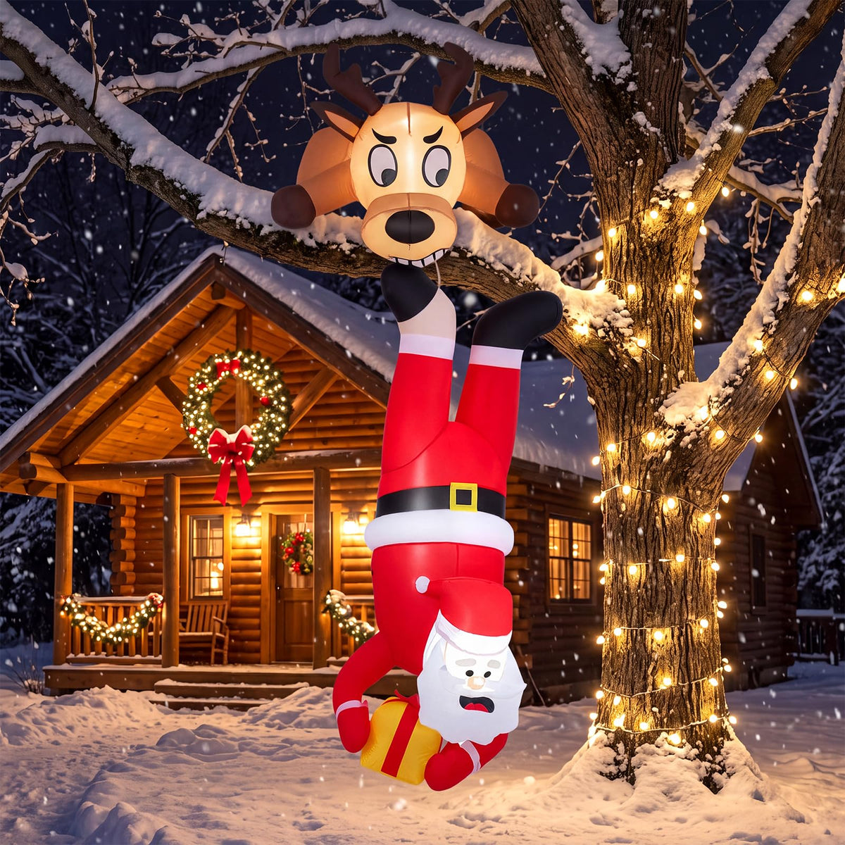 Inflatable Christmas Santa Claus and Reindeer, 8FT Self Inflating Xmas Decoration