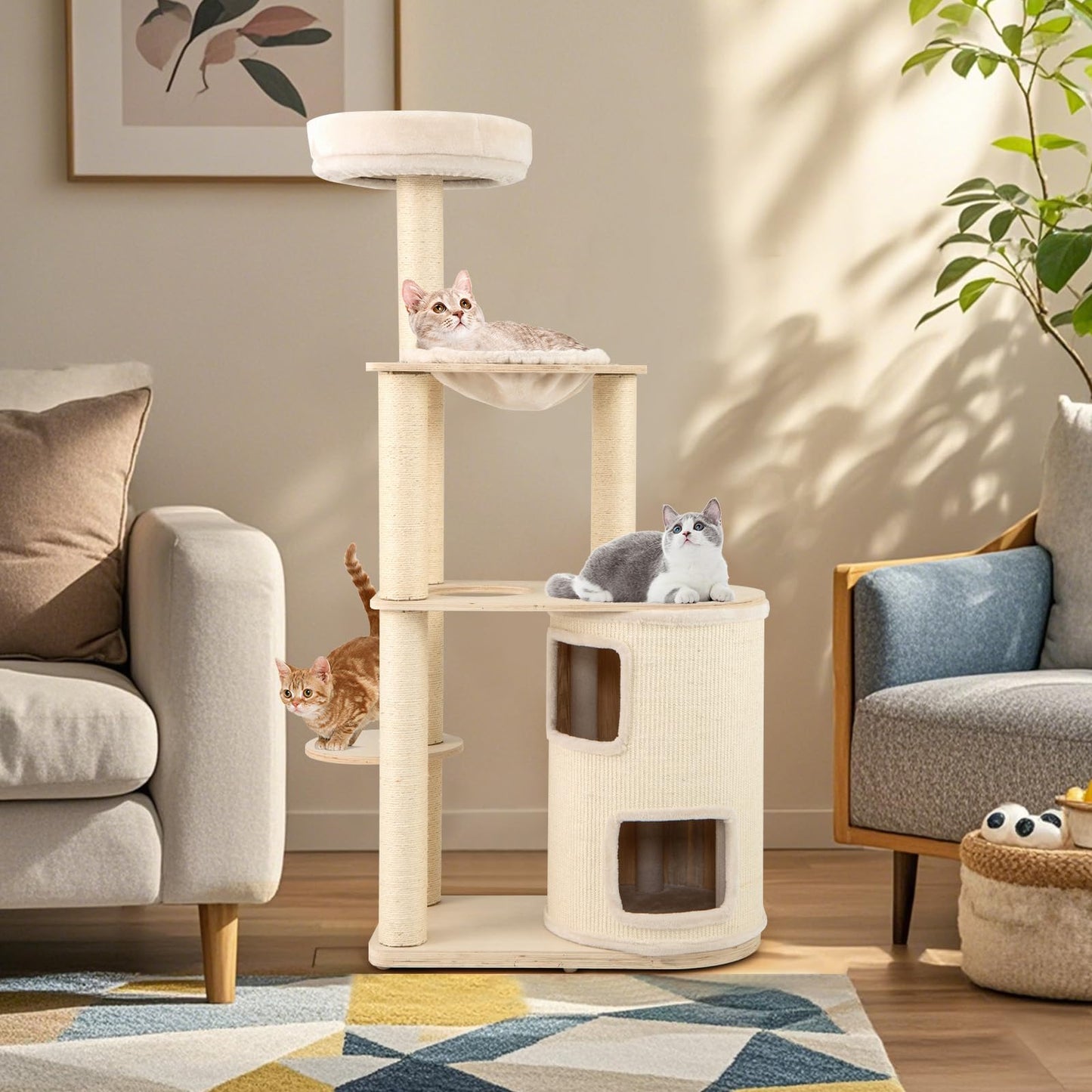 151cm Wooden Cat Climbing Tower with 2-Story Condo