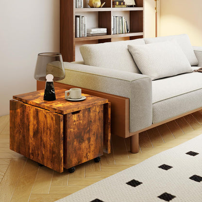 120cm Extendable and Foldable Coffee Table with Storage Cabinet and Wheels