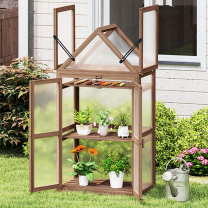 Cold Frame Mini Wooden Greenhouse with Transparent Openable Roof