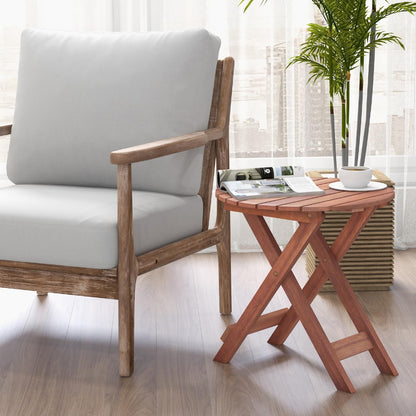 Folding Round Solid Acacia Wood Small Garden Coffee Table