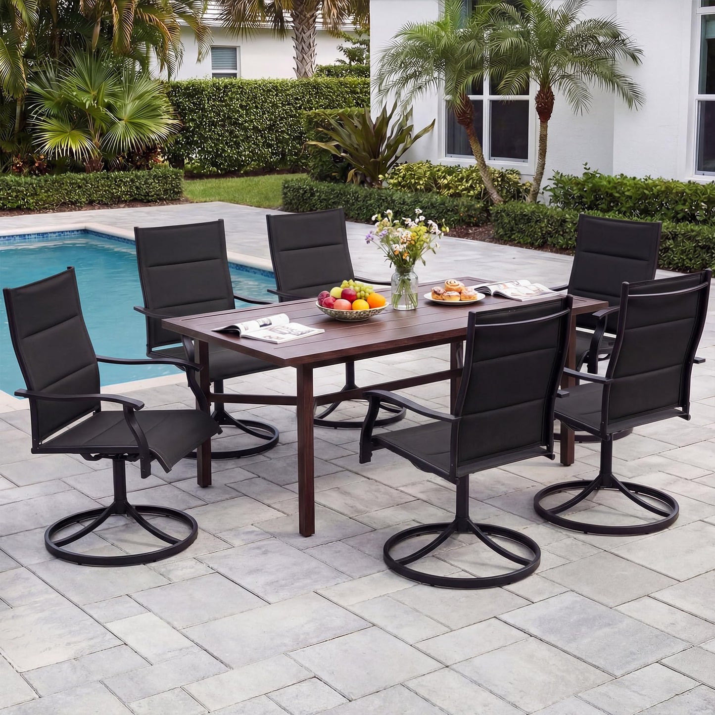 Swivel Garden Chairs Set of 2, Patio Dining Chairs with Backrest & Armrest