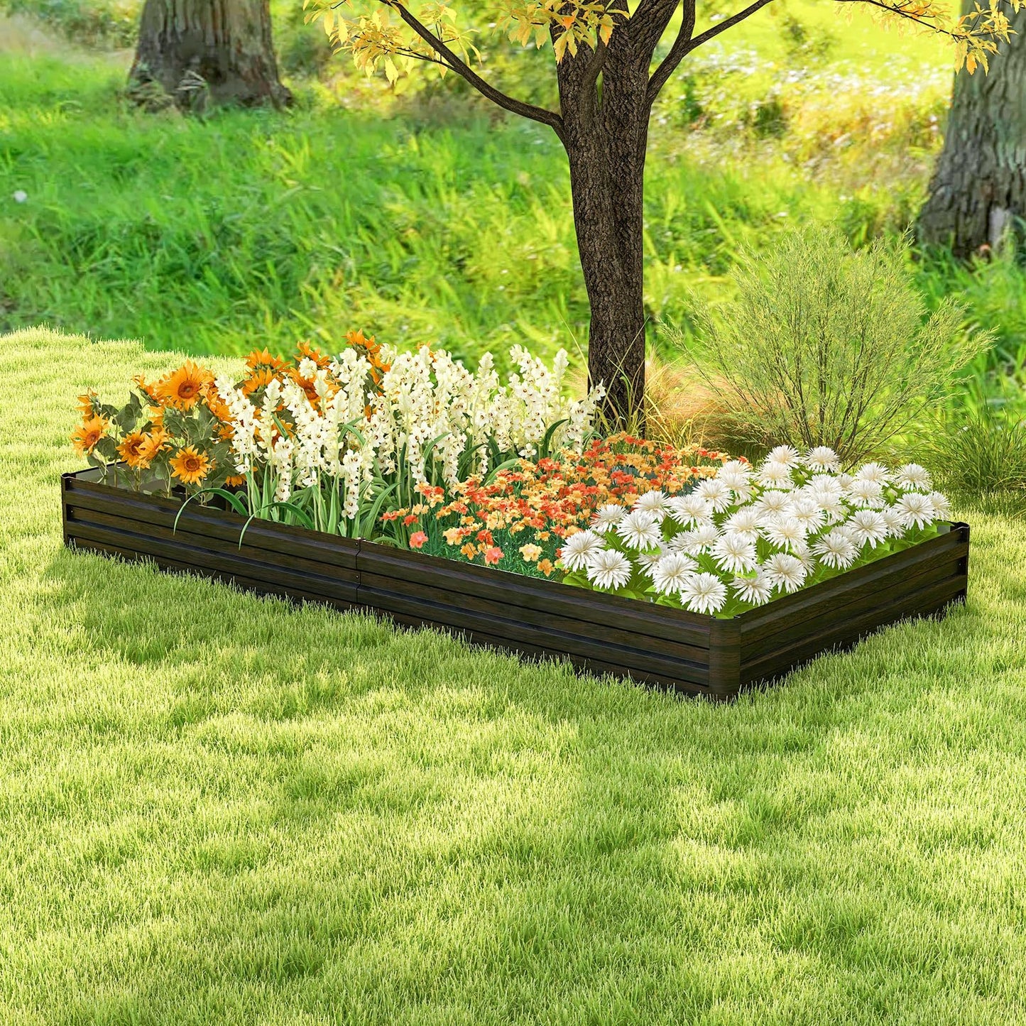 240 x 120 x 30 cm Metal Rectangular Raised Garden Bed with Open Bottom