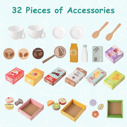 Kids Grocery Store Playset Wooden Pretend Play Supermarket