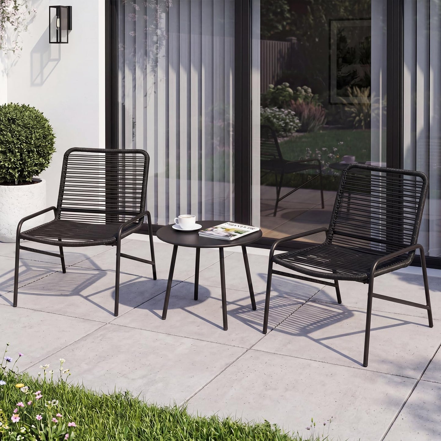 3 Piece Patio Bistro Set, Metal Frame Garden Furniture Set