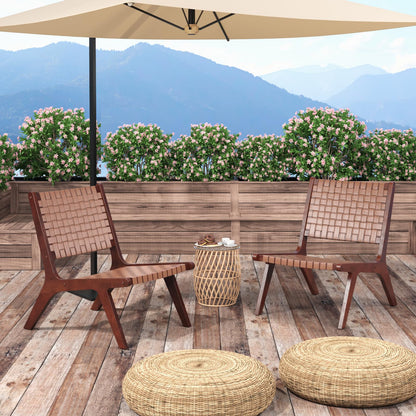 Set of 2 Woven Leather Accent Chairs with Wood Frame