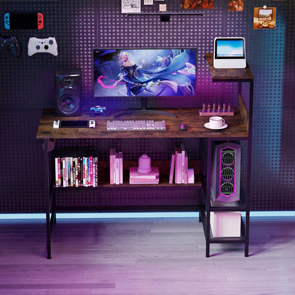 122.5 CM Computer Desk with Power Outlets & Storage Shelves and Headphone Hook for Working