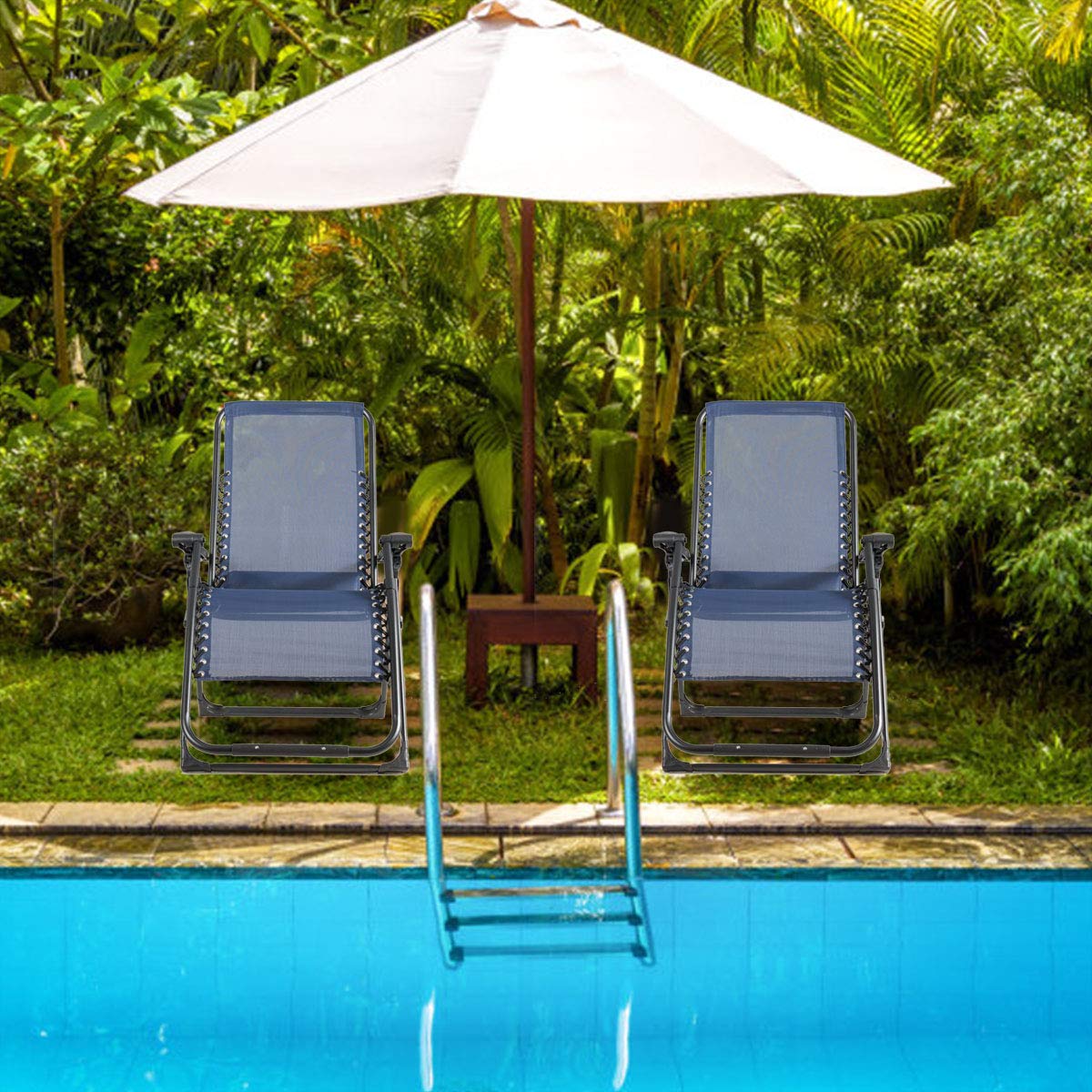 Oversized Patio Folding Zero Gravity Chair with Removable Pillow and Side Tray