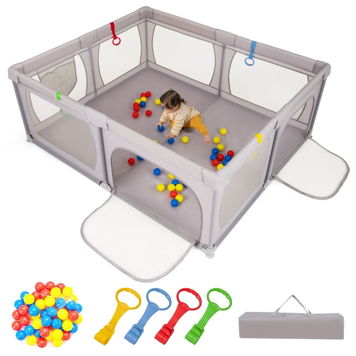 Indoor Safety Play Fence Infant Activity Center with 50 Ocean Balls
