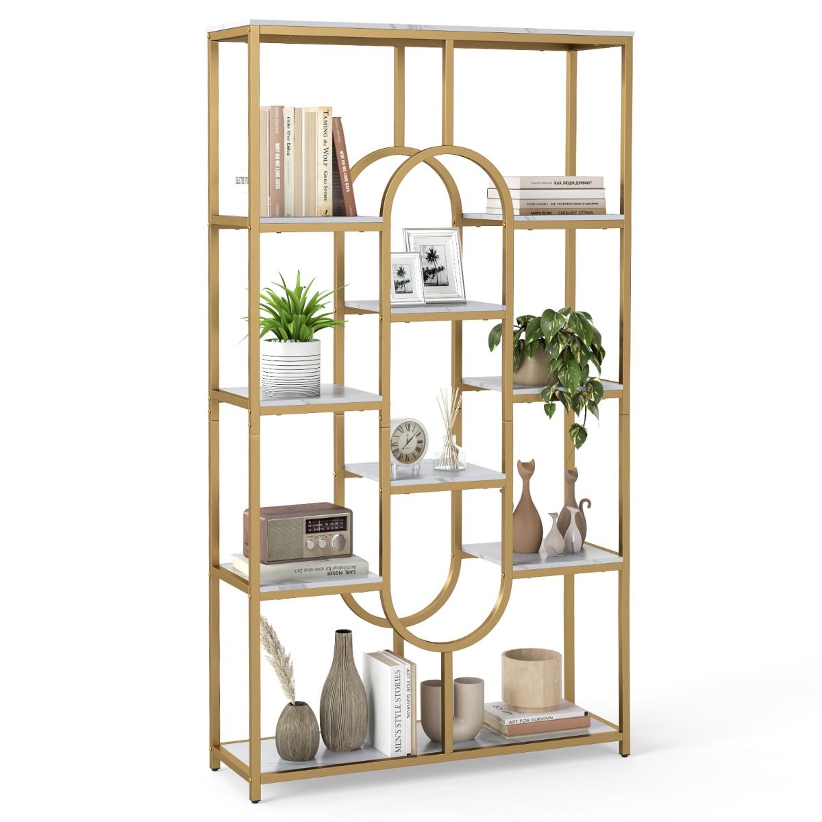 10-Tier Bookshelf, Industrial Etagere Bookcase with Open Storage Shelves