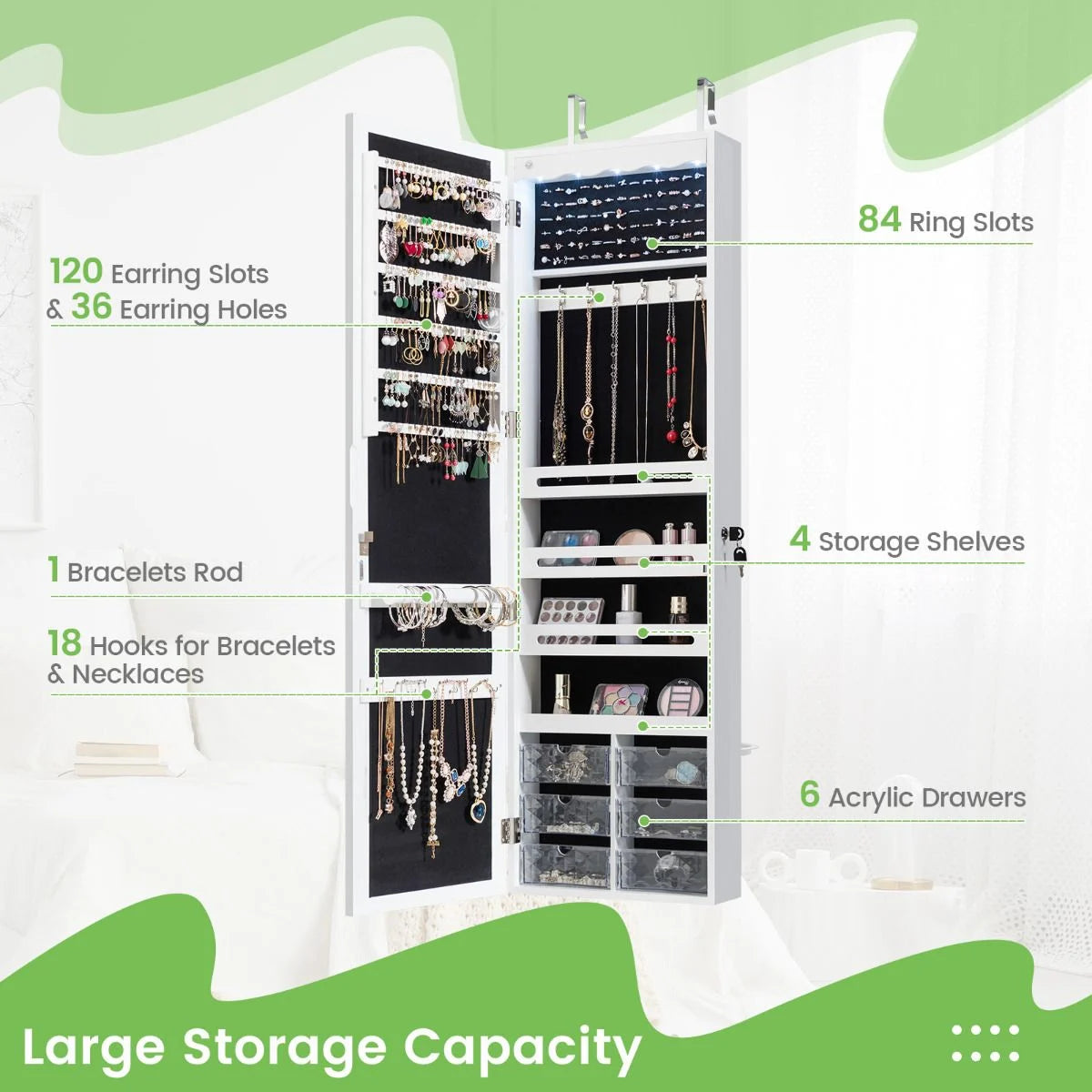 Jewelry Cabinet Armoire with Full Length Mirror