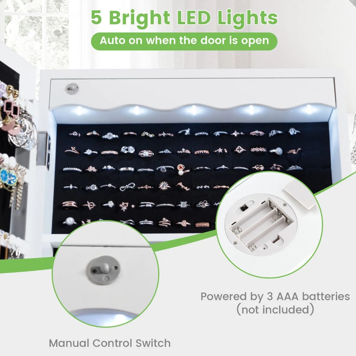 Jewelry Cabinet Armoire with Full Length Mirror