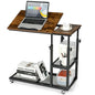 Height Adjustable Mobile Overbed Table with Wheels and Storage Shelves