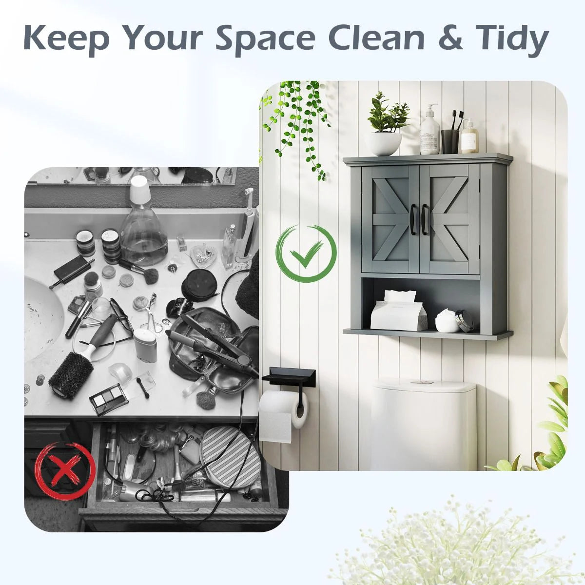 Farmhouse Wall Mounted Bathroom Cabinet with Adjustable Shelf