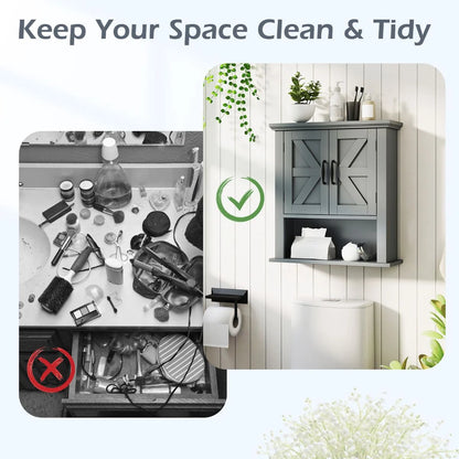 Farmhouse Wall Mounted Bathroom Cabinet with Adjustable Shelf