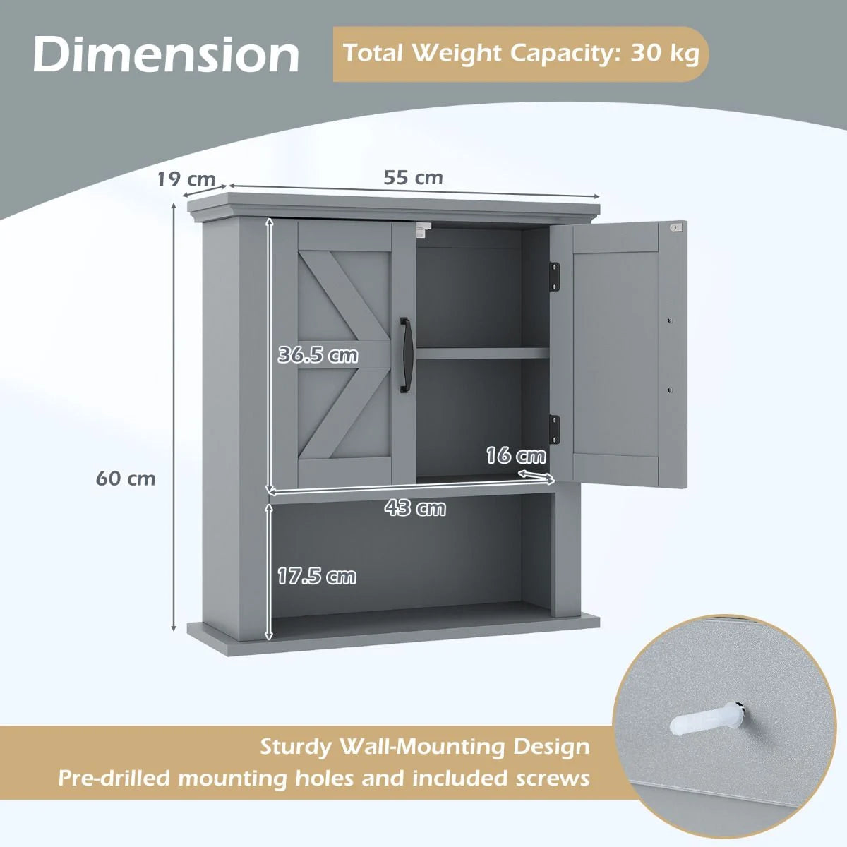 Farmhouse Wall Mounted Bathroom Cabinet with Adjustable Shelf
