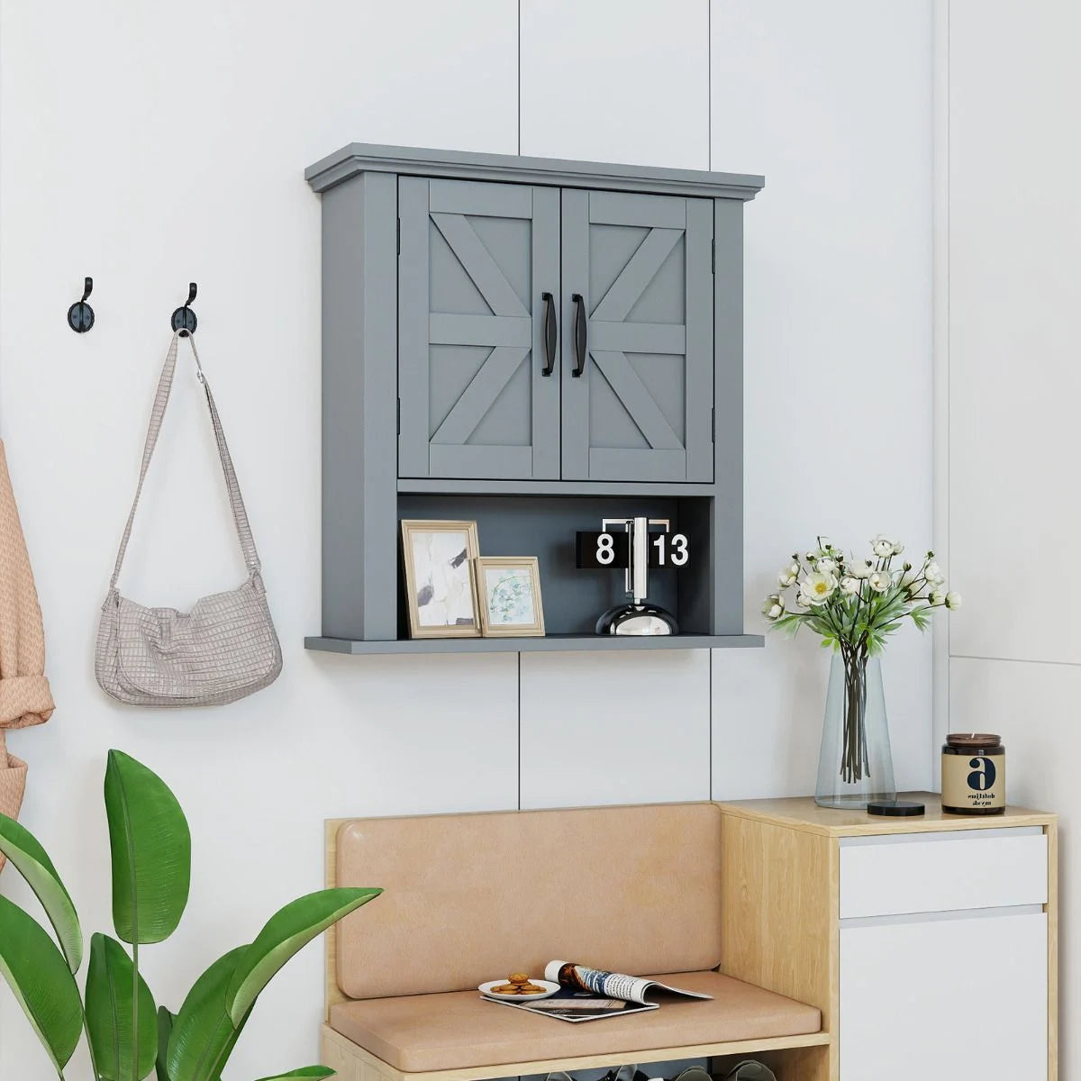 Farmhouse Wall Mounted Bathroom Cabinet with Adjustable Shelf