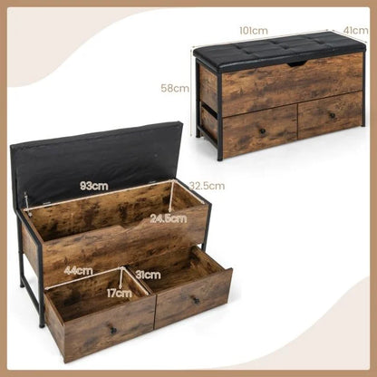 Storage Ottoman Bench with Padded Seat Cushion and 2 Drawers