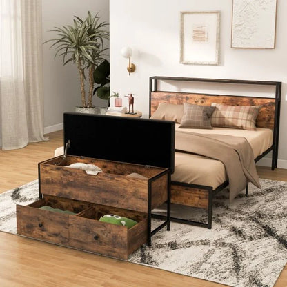Storage Ottoman Bench with Padded Seat Cushion and 2 Drawers