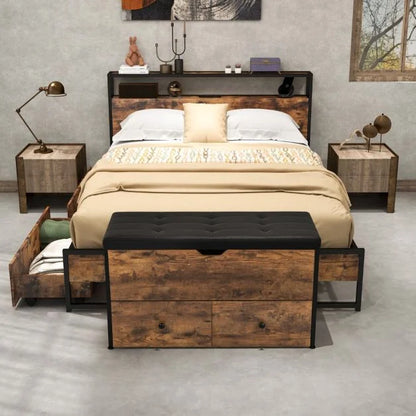 Storage Ottoman Bench with Padded Seat Cushion and 2 Drawers