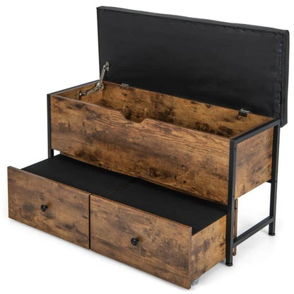 Storage Ottoman Bench with Padded Seat Cushion and 2 Drawers