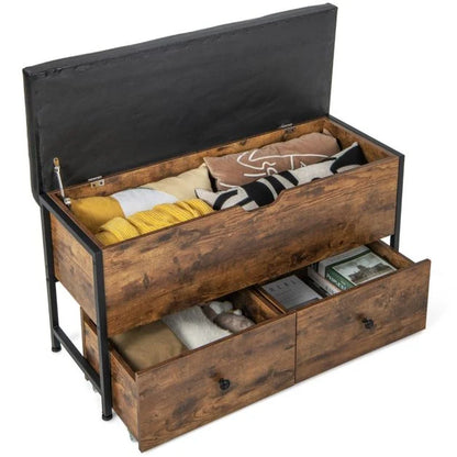 Storage Ottoman Bench with Padded Seat Cushion and 2 Drawers