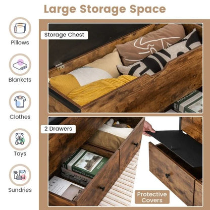 Storage Ottoman Bench with Padded Seat Cushion and 2 Drawers