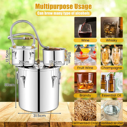 13.6/22/38L Stainless Steel Water Alcohol Distiller with Build-in Thermometer