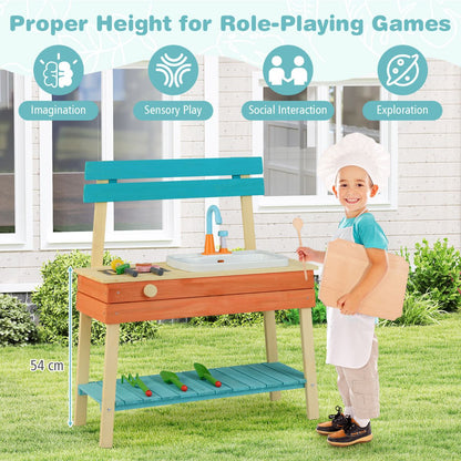 Kids Play Kitchen Set Wooden Kitchen Playset with Cooking & Gardening Accessories