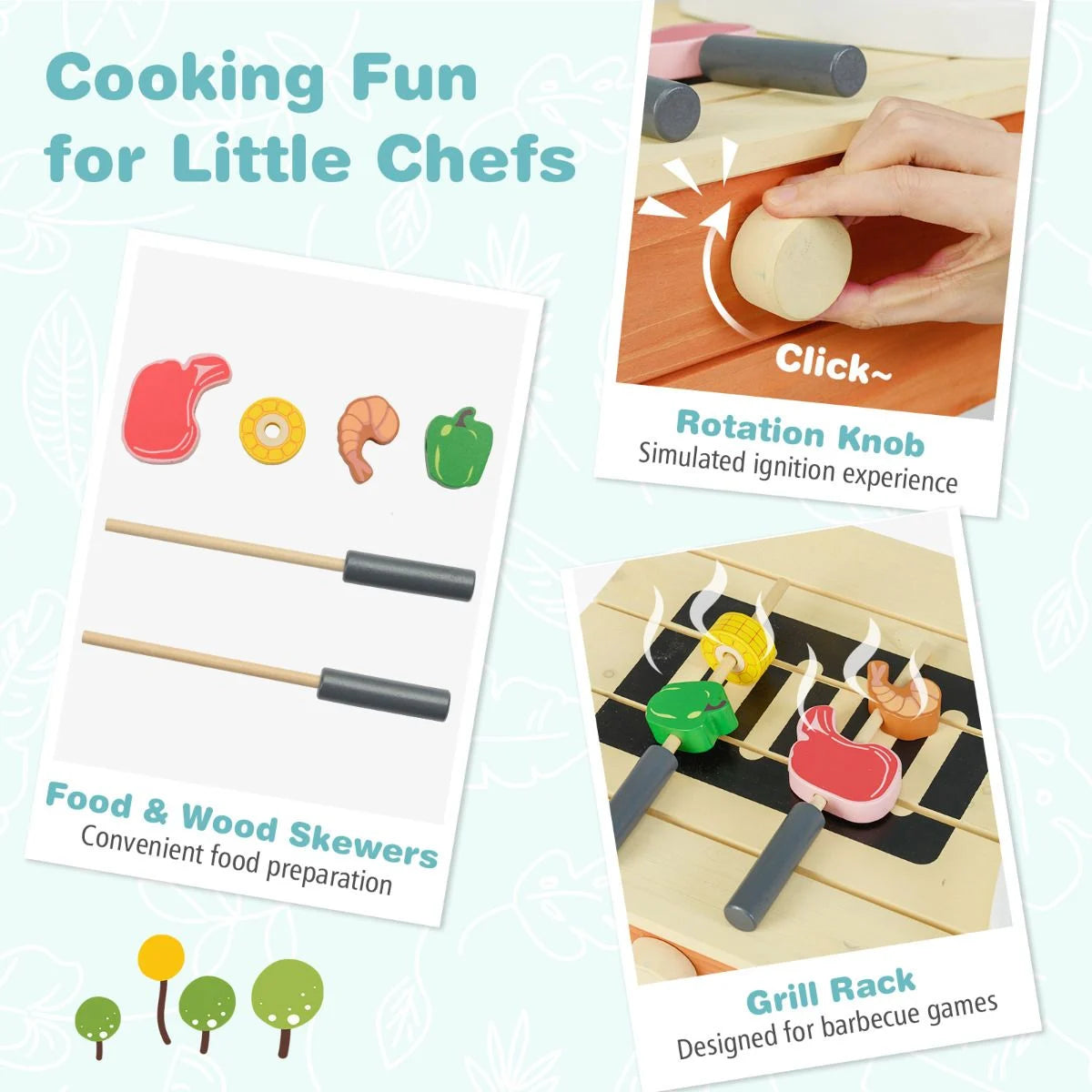 Kids Play Kitchen Set Wooden Kitchen Playset with Cooking & Gardening Accessories