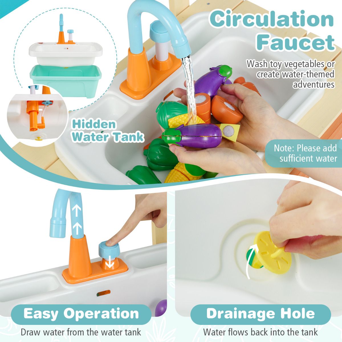 Kids Play Kitchen Set Wooden Kitchen Playset with Cooking & Gardening Accessories