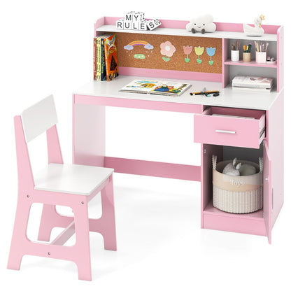 Kids Study Desk and Chair Set with Shelves and Storage Cabinet