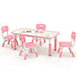 Kids Table and 4 Chairs Set, Height Adjustable Toddler Art Tables with Graffiti Desktop
