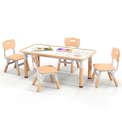 Kids Table and 4 Chairs Set, Height Adjustable Toddler Art Tables with Graffiti Desktop