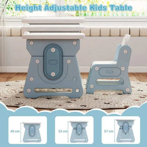 Kids Table and Chair Set with Tiltable Whiteboard and Book Stand