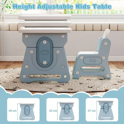 Kids Table and Chair Set with Tiltable Whiteboard and Book Stand
