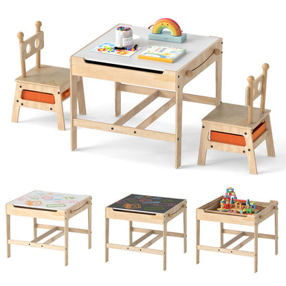 Kids Table and Chairs 4 in 1 Wooden Activity Desk Set (Bear Shape)
