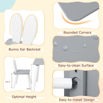 Kids Wooden Table and Rabbit Chairs Set with Space-Saving Structure