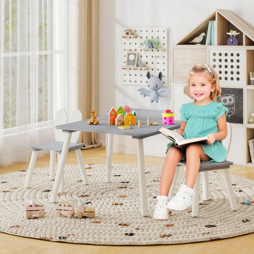 Kids Wooden Table and Rabbit Chairs Set with Space-Saving Structure