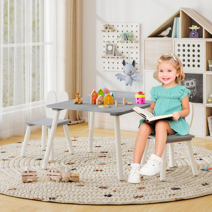Kids Wooden Table and Rabbit Chairs Set with Space-Saving Structure