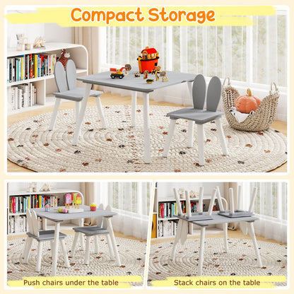 Kids Wooden Table and Rabbit Chairs Set with Space-Saving Structure