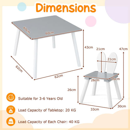 Kids Wooden Table and Rabbit Chairs Set with Space-Saving Structure