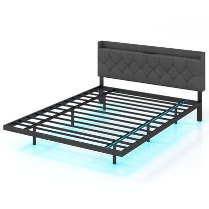 Double/King Size Floating Bed Frame with Adjustable Headboard and Charging Station