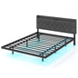 Double/King Size Floating Bed Frame with Adjustable Headboard and Charging Station