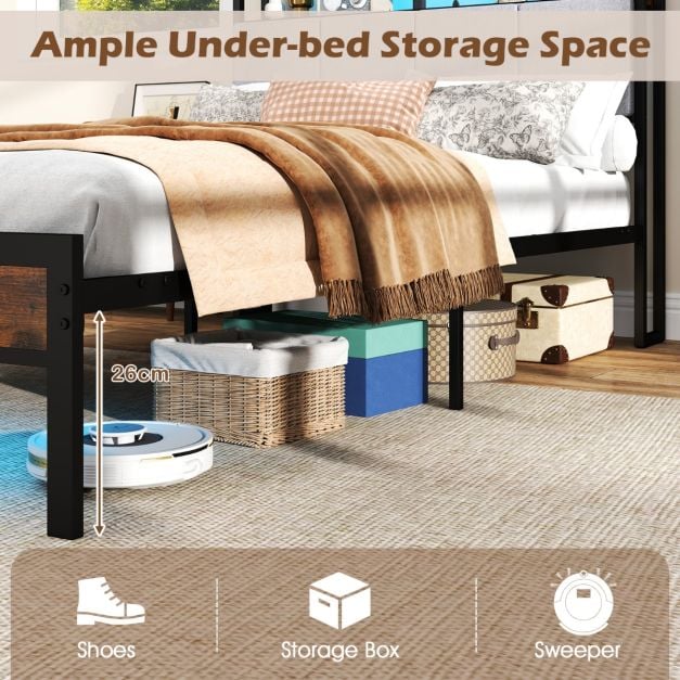 King Size Double Size Bed Frame with LED Light and Charging Station