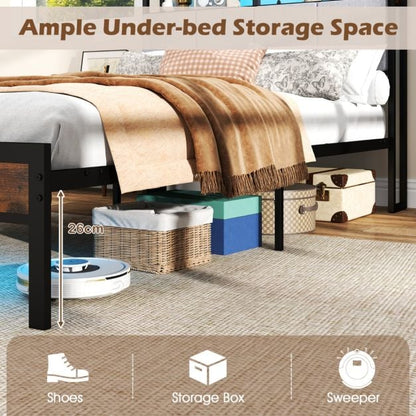King Size Double Size Bed Frame with LED Light and Charging Station