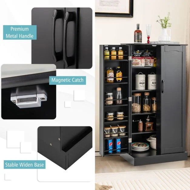 120cm Kitchen Pantry Cabinet with Doors and Adjustable Shelves