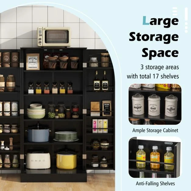 120cm Kitchen Pantry Cabinet with Doors and Adjustable Shelves